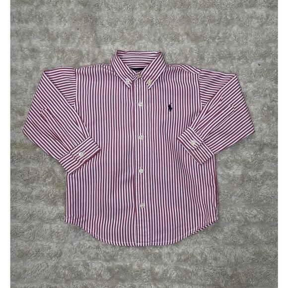 Ralph Lauren classic preppy red/white striped cotton button-down shirt Size 2T - Picture 1 of 5